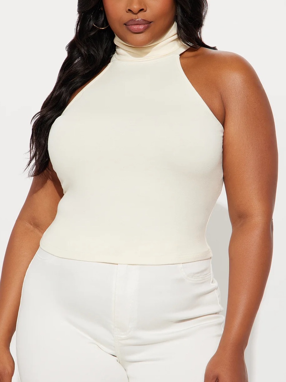 Cream Ribbed Sleeveless Tank-NEW